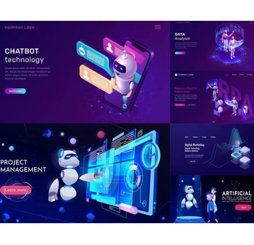 智能机器人科技海报 先进电子AI技术研究背景 AI格式矢量设计素材